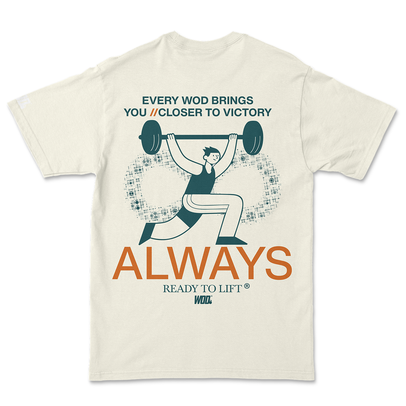 Playera WOD® Athleisure Oversize Always Ready to Lift color hueso – espalda con gráfico