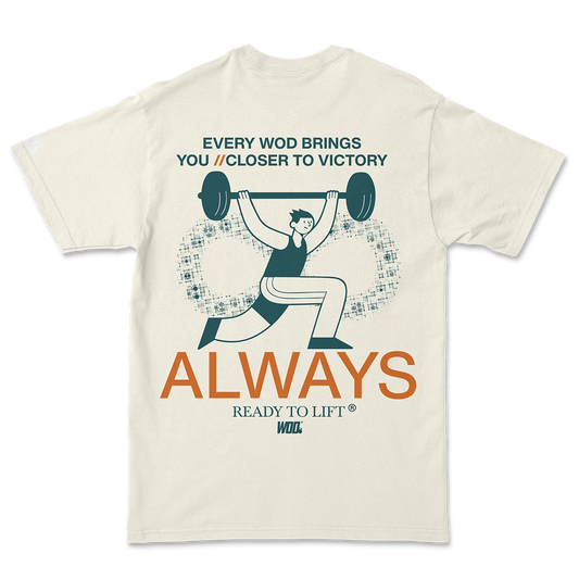 Playera WOD® Athleisure Oversize Always Ready to Lift color hueso – espalda con gráfico
